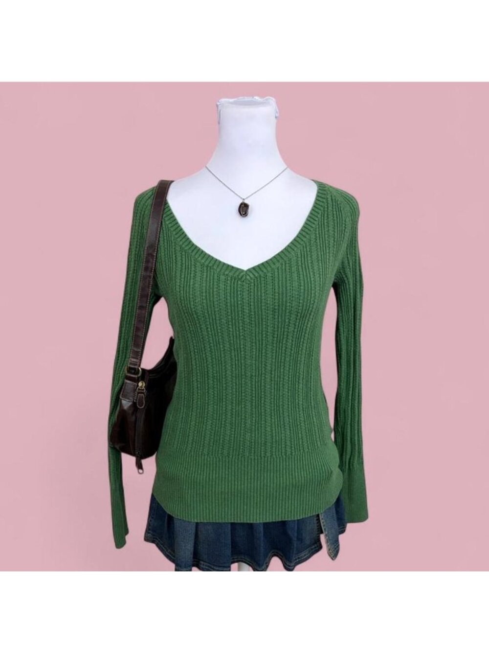 y2k green preppy sweater